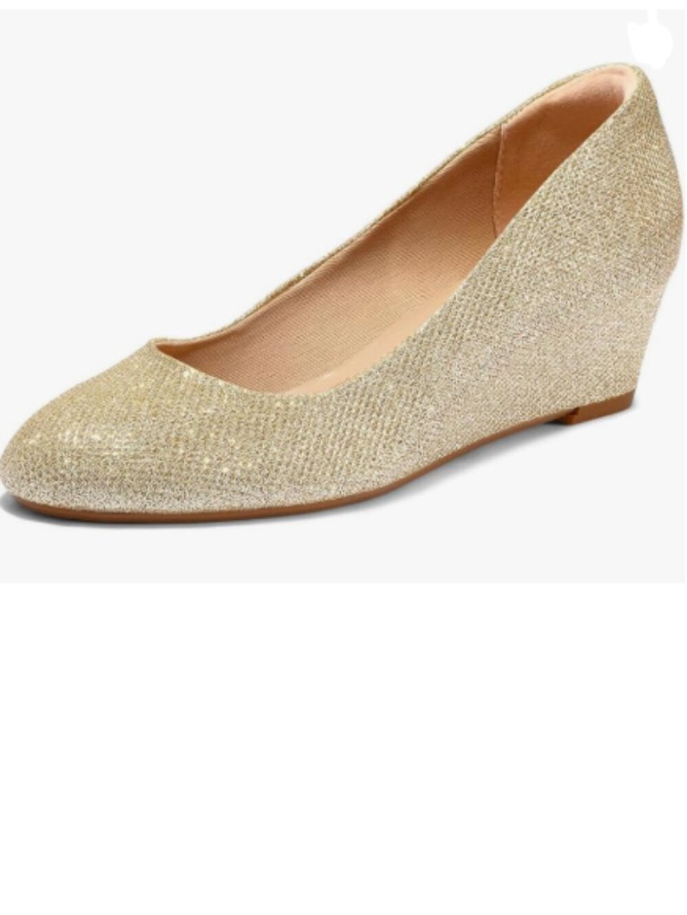 FSJ Gold Round Toe Wedge Heels Pumps Closed Toe Solid Slip On Mid Heels Shoes